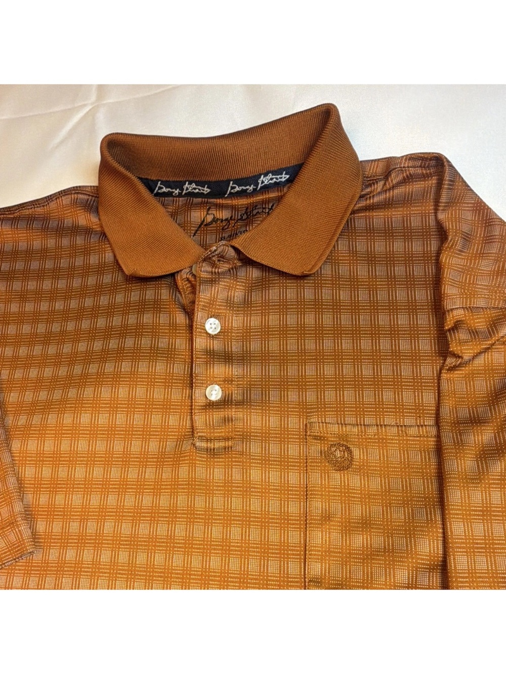 George Strait Men's Rust Orange Plaid Short-Sleeve Polo